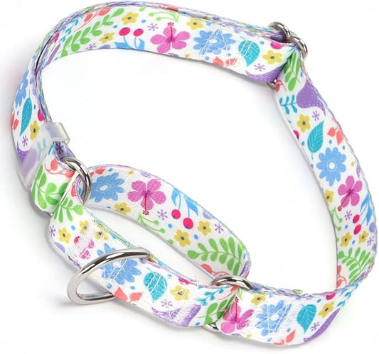 Martingale Dog Collar, Flowers and Plants Print No-Slip Escape Proof Choke No Pull Soft Nylon Training Dog Collars for Small Medium Large Breed Pet Dogs, S