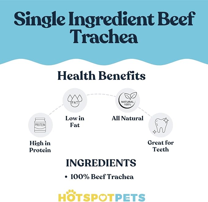 hotspot pets Premium Beef Trachea for Dogs 6" Strips Split - (40 Pack) All Natural Grass-Fed Beef Dog Chews, Rich in Glucosamine Chondroitin for Joint Health, Single Ingredient No Rawhide Dog Treats