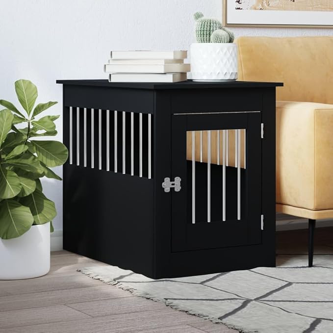 Dog Crate Furniture, Modern Dogs Kennel Indoor, Dog House Indoor, Puppy Cage Indoor Dog House, Black 21.7"x31.5"x26.8" Engineered Wood,-769