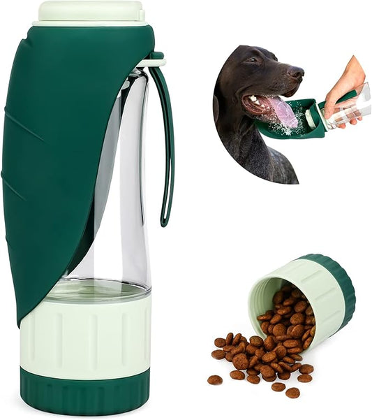 Upgraded Dog Water Bottle, Portable Dog Cat Puppy Pet Water Dispenser Feeder with Drinking Cup and Food Container Leak Proof for Outdoor Walking, Travel, Hiking 12OZ