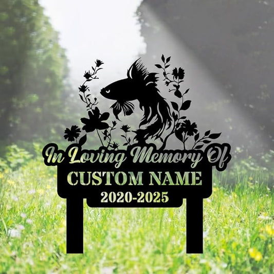 Personalized Betta Memorials Custom Name Year Memorial Fish Grave Marker Metal Pet Garden Stake for Outdoor Garden Yard Sign Plaque Sympathy Gift Grave Decor for Cemetery