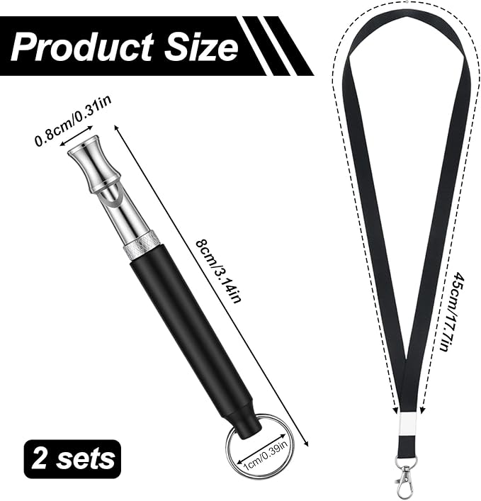 2 Pack Dog Whistle Professional Recall Dog Training Whistles Adjustable Frequency Silent Training Ultrasonic Dogs Whistle Stop Barking Neighbors Dogs with Lanyard (Black)