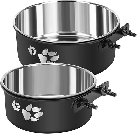 Kennel Water Bowl Hanging, Stainless Steel Dog Crate Water Bowl No Spill, 2 Pack Hanging Dog Bowls for Kennel Cage Crate,Metal Pet Food Dish Coop Cup for Small Medium Dogs Cat Puppy