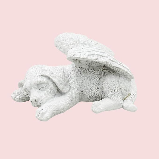 Small Dog Angel Pet Memorial Grave Marker Tribute Statue，Resin Sleeping Dog Statue with Wings for Garden,Indoor,Pet Grave Markers,and Loss of Dog Sympathy Gift
