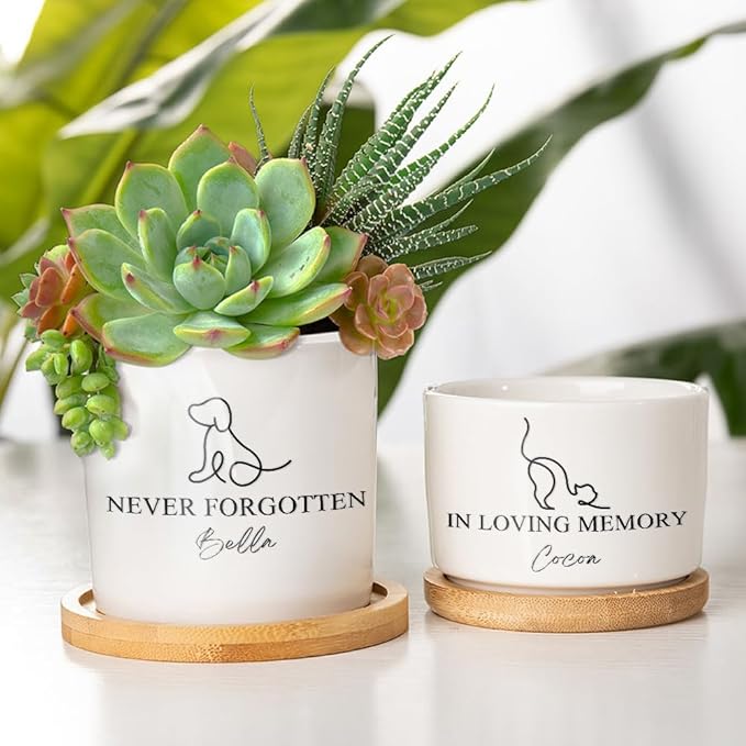 callie Personalized Pet Loss Sympathy Gifts, Dog Cat Memorial Ceramic Plant Pot Planter with Name Text, Passing Away Gifts for Pet Lovers