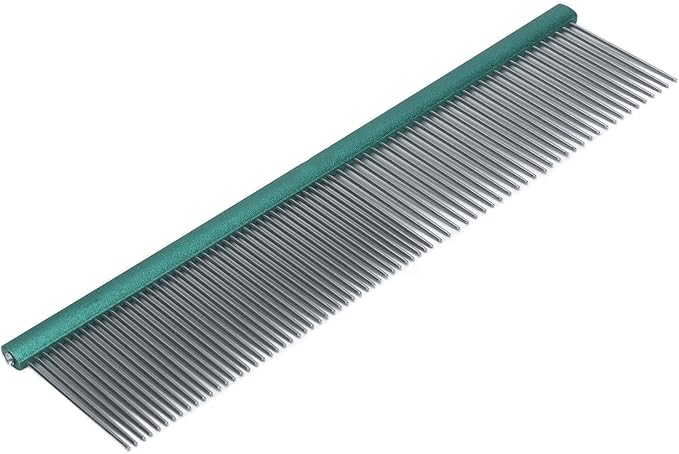 Pet Steel Comb Dogs and Cats, Professional Dog Grooming Comb For Shedding Tangles Knots, Pet Dematting Comb with Rounded Teeth and Non Slip Grip Handle for Long Haired Breeds(Green 13cm/5.1in)