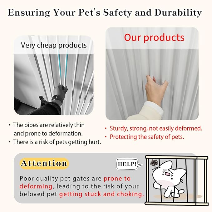 Lumizone Extra Tall Cat Gate 61.02" High Pressure Mounted Extra Wide 2025 New (17 Sizes) 1.37" Gap No Drilling Auto-Close One-Handed Operation Tall Pet Gate for Dogs(White, 61.02" H x 50.98"-55.11" W)