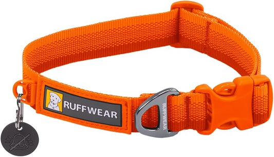 Ruffwear, Front Range Dog Collar, Adjustable Tubelok Webbing, Lightweight, Side Release Buckle, Aluminum V-Ring, Durable for Everyday Use, Blaze Orange, 14"-20"
