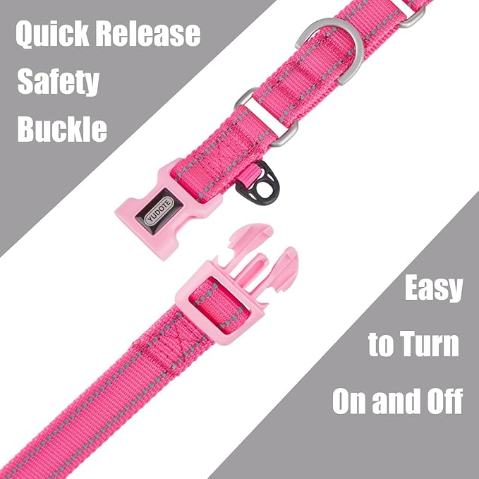 Reflective Martingale Collar for Dogs with Quick Snap Buckle Anti-Pull Nylon Safe Slip Collars for Easy Walking,Hot Pink,XSmall