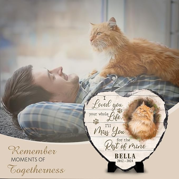 Personalized Heart Shaped Headstone Marker, Cat Paw Prints, Home Decor for Pet Lovers, Memorial Gifts for Cat & Dog Mom, Remembrance Gift with Optional Meaningful Quotes