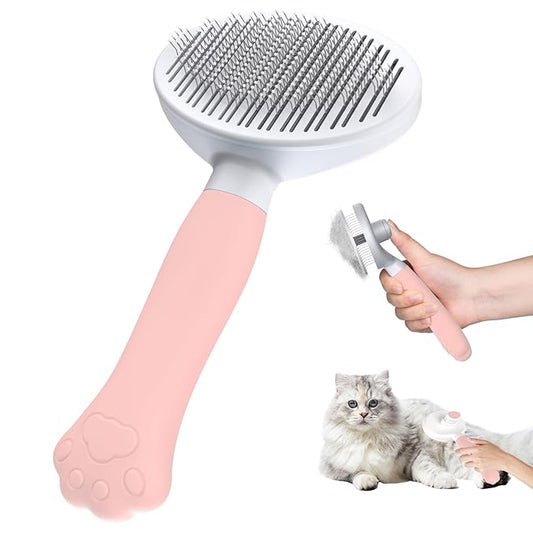 Cat Brush Dog Brush [Ergonomic Grip & One-click Cleaning] Shedding Tool for Short & Long Haired Dogs/Cats/Rabbits, Deshedding Brush(light pink)