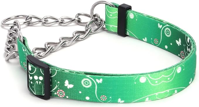 Martingale Dog Collar with Stainless Steel Chain - Limited Chain Cinch Training Collar for No Pull Training Dog - Flower Multicolor Cute Patterns - Premium No Slip Collar (HA12NO8, S)