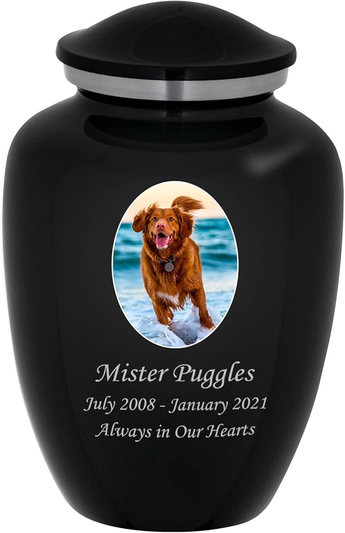 Homage Medium Custom Photo Pet Cremation Urn for Pet Ashes - Vase Style Pet Urn - 80 Cubic Inch Capacity - Personalization Included (Graphite Grey)