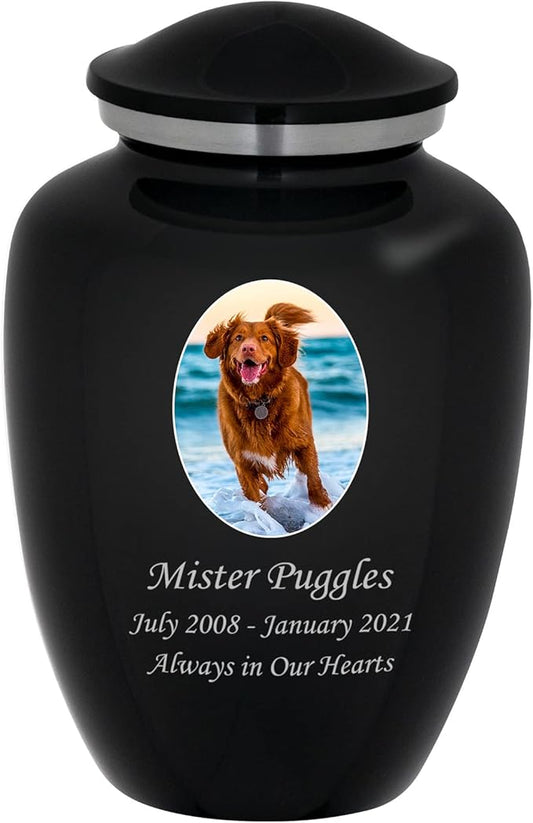 Homage Medium Custom Photo Pet Cremation Urn for Pet Ashes - Vase Style Pet Urn - 80 Cubic Inch Capacity - Personalization Included (Graphite Grey)