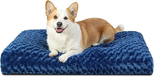 KSIIA Washable Dog Bed Comfy Dog Crate Pad Deluxe Plush Pet Bed Non-Slip Kennel Pad for Small Dogs, 23" x 18", Blue