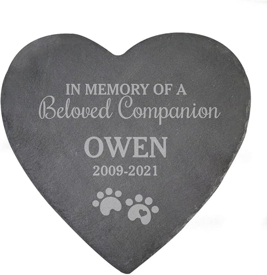 GiftsForYouNow Engraved Beloved Companion Personalized Pet Memorial Garden Stone, 10", Dog Headstone, Heart Shaped Slate