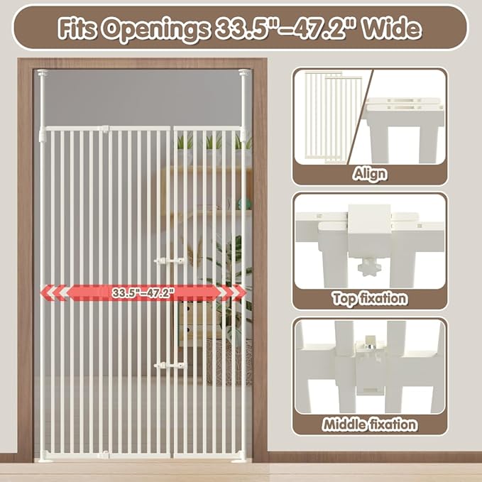 71" Extra Tall Cat Gate for Doorway 33.5"-47.2" Wide Pet Gate Pressure Mounted Walk Through Swing Auto Close Safety Dog Gates for Indoor, Stairs,Hallway