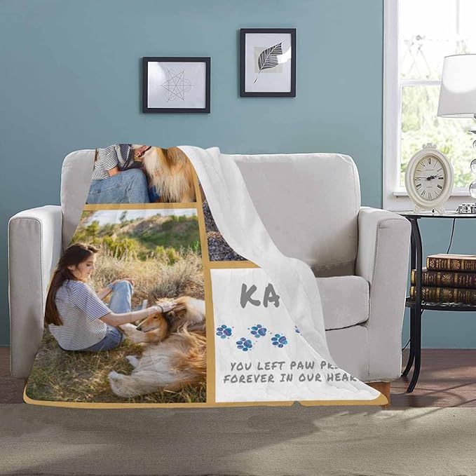 Artsadd Custom Memorial Blanket with Photos and Name-in Loving Memory Gifts Personalized for Loved Ones Lost-Remembrance Blankets for Dogs Cats Pets Lover-Three Pictrures