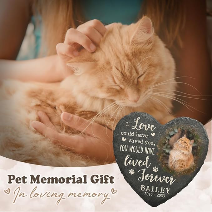 Heart Shaped Pet Headstone Marker with Cat Paw Print, Quote Options - Fit with Loss of Your Emotional Support Pets, Memorial Gifts for a Beloved Dog Outdoor & Indoor Decor