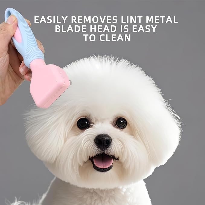 Pink Professional Pet Dematting Comb with Handle Metal Dog Comb Dematting Fur Rake Brush Pet Grooming Tool for Dogs and Cats Remove Loose Hair Mats Knots Tangles
