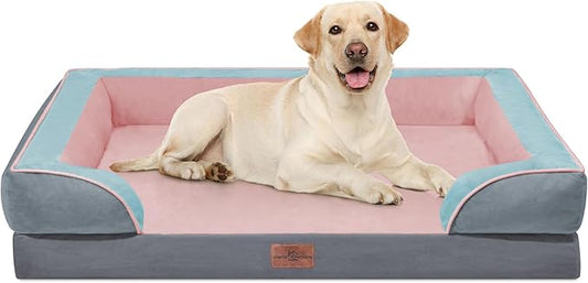 Comfort Expression Orthopedic Dog Bed for Extra Large Dogs 42x30 Inch, Waterproof Egg Crate Foam XL Pet Bed with Removable Bolsters, Dog Couch with Washable Cover & Non-Slip Bottom, Cherry Blossom