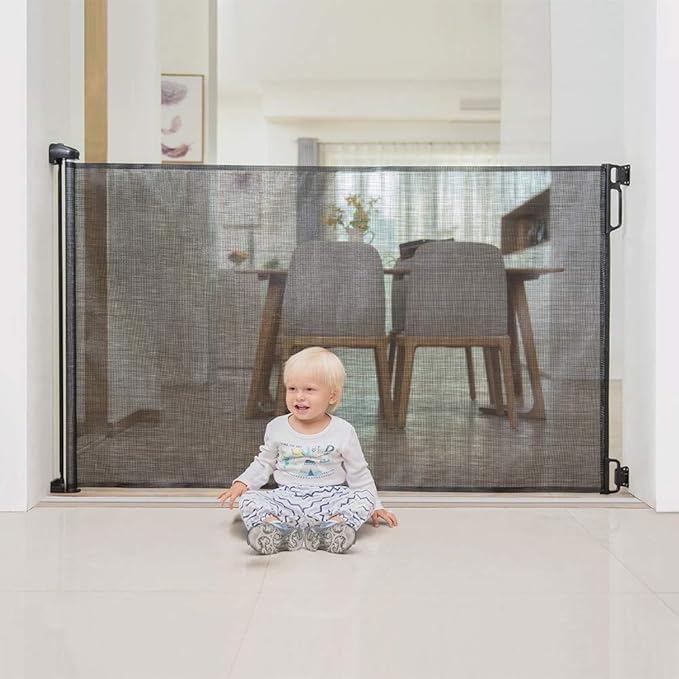EasyBaby Extra Wide and Extra Tall Retractable Baby Gate Extends up to 71" Wide, 39.3" (100cm) Tall, Black/Pet Retractable Gates for Stairs, Doorways, Hallways, Indoor and Outdoor