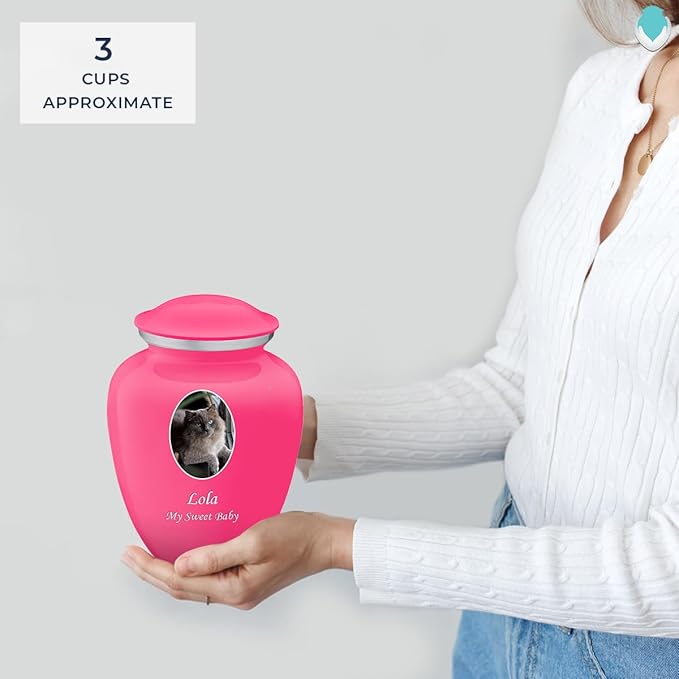 Geturns Embrace Personalized Picture Urn for Small Pets I Bright Pink Photo Cremation Urns for Dogs and Cats I 44 lbs