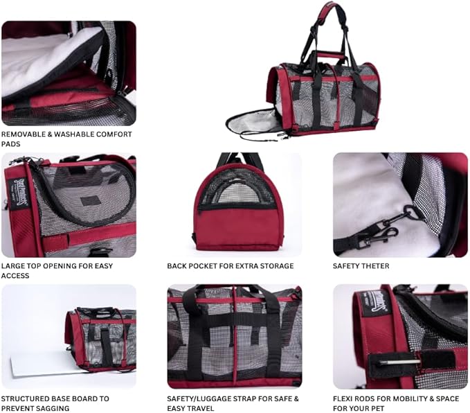 SturdiBag All Mesh Pet Carrier – Ventilated Design, Flexible and Compact for Travel | Large, Bordeaux