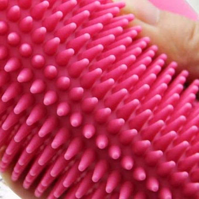 Dog Grooming Brush, Pet Shampoo Bath Brush Soothing Massage Rubber Comb with Adjustable Ring Handle for Long Short Haired Dogs and Cats(Rose Red)