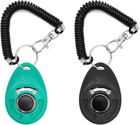 Quacc 2pcs Dog Training Clickers with Wrist Strap and Clasp, Lightweight Durable Pet Trainer Clear Sound Pup Training Clicker for Dog Puppy Cat, Gift for Pet Lovers (Black + Green)