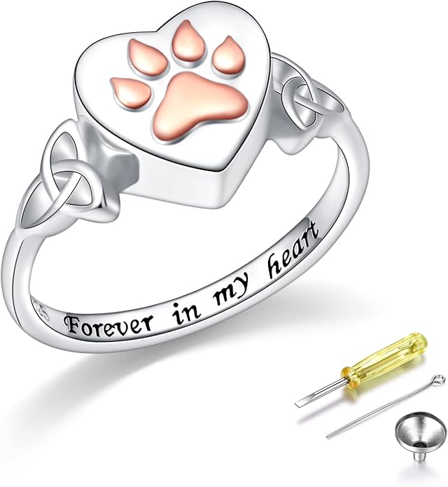 S925 Sterling Silver Heart Dog Cat Pet Urn Paw Ring for Ashes Keepsake Memorial Jewelry Cremation Print Bands Women Gift