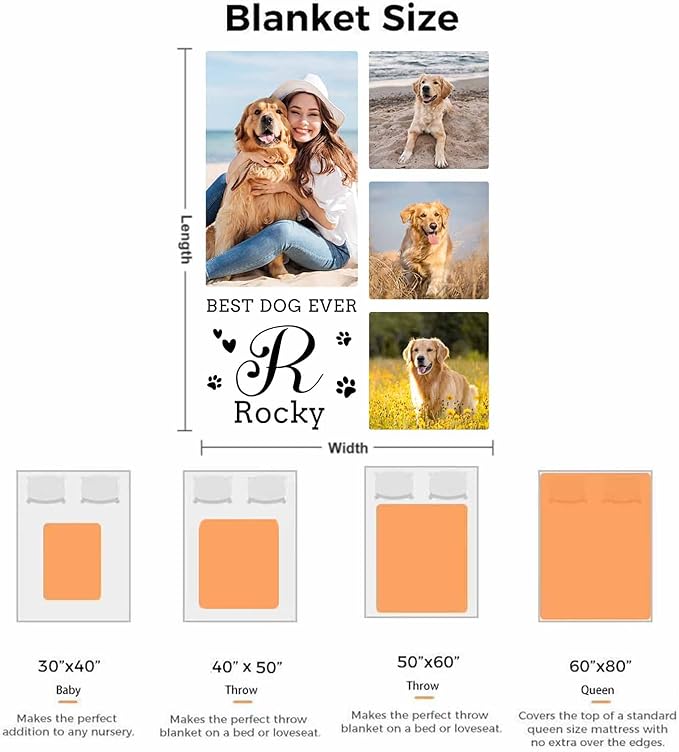 Artsadd Personalized Throw Blanket with Dog Photo,Dogs Memorial Picture Customized Blanket in Loving Cat Pet Dog Memory for Family and Friends Custom Bed Throw Blanket Sympathy Remembrance Gift