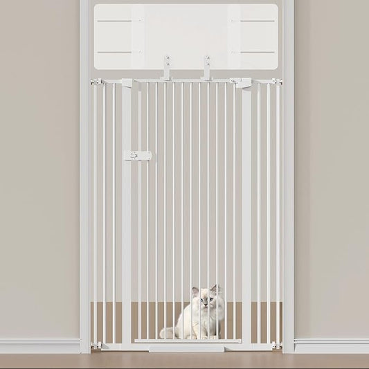 Snagle Paw Extra Tall Cat Gate with Acrylic Top Panel，30-40.6" Wide Adjustable Pet Gates, Pressure Mounted, No-Drill Easy Install,Tall Cat Gate for Doorways,Stairs,Kitchen 77",White