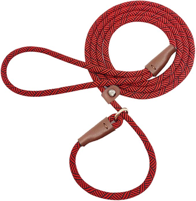 Slip Lead Dog Leash, 1/4" x 5ft No Pull Slip-on Training Leash for Small and Medium Dogs (Red)