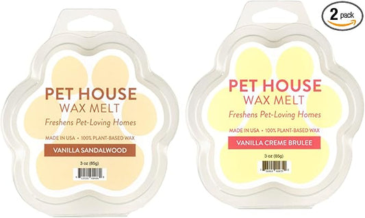 Pet House Vanilla Sandalwood, Vanilla Creme Brulee Scented Wax Melts - Long-Lasting Plant Based Soy Wax Melts Pet Friendly Pack of 2