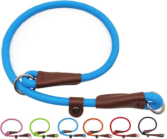 MayPaw Slip Collar Nylon Rope Adjustable Collar for Dog Training- No Pull Round Martingale Dog Collars for Small Medium Large Dogs (24" x 1/2", Blue)