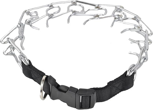 Downtown Pet Supply Chrome Plated/Nylon Prong Collar for Dogs, Medium - Adjustable, No-Choke and No Pull Dog Collar with Removable Links - Pinch Collar for Dogs 20-40 lbs and 20" Neck Width