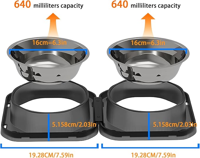 2PCS Stainless Steel Dog Food and Water Bowls Set, Freely Combinable Feeding Set for Dogs Cats, Spill Proof Neater Dog Bowls, Non-Slip Pet Feeder Bowl Dogs Water Bowl for Puppy Breed