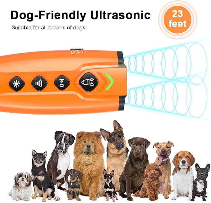 Dog Bark Deterrent Device with 3X Ultrasonic Barking Control and LED Light, Rechargeable Dog Training Tool for Indoor and Outdoor Use Behavior Correct Safe & Humane