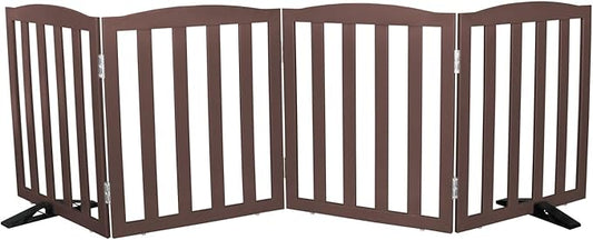 Freestanding Dog Gate Indoor,Doggie Gate Foldable Pet Gates for Doorways,Stairs or Hallways, Wooden Brown Pet Gate for the House, Pet Fence with Support Feet Included,24 "Height-4 Panels