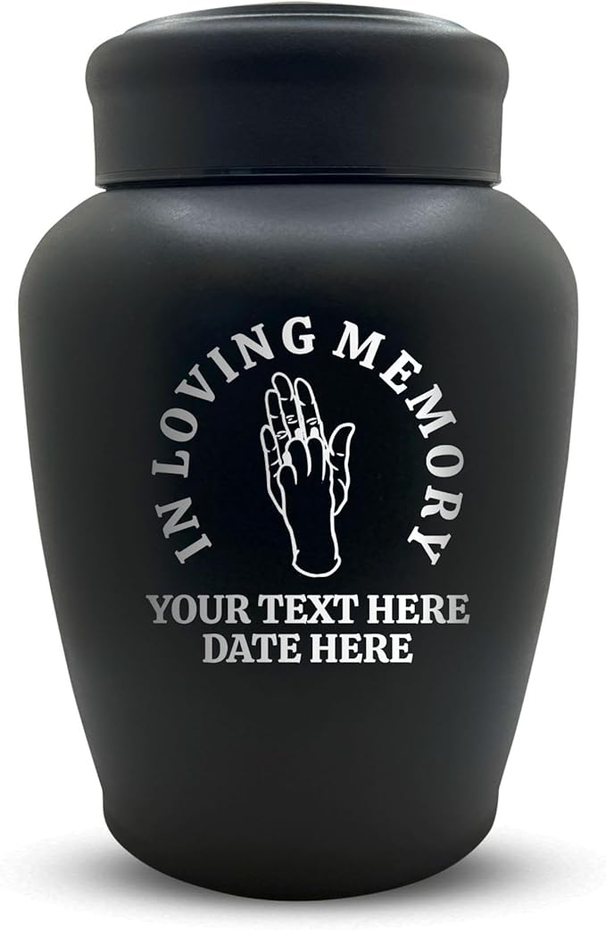 Personalized Custom Engraved Dog Urn with Name and Date - Stainless Steel Large Cremation urns for Dogs Ashes with Airtight Closure | up to 150 lbs Capacity | Hand and Paw - High Five V1