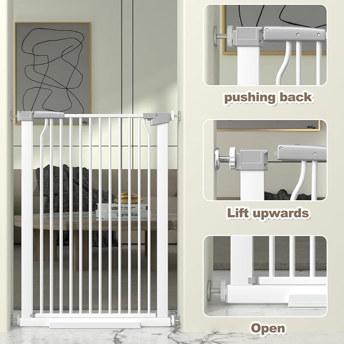 41" Extra Tall Baby Gate for Doorways and Stairs No Drill, Adjustable 60.3-65.7" Auto Close Dog Gate Indoor, Pressure Mounted Walk Through Swing Wide Pet Gate, Tall Cat Gate with Expansion Kit, White