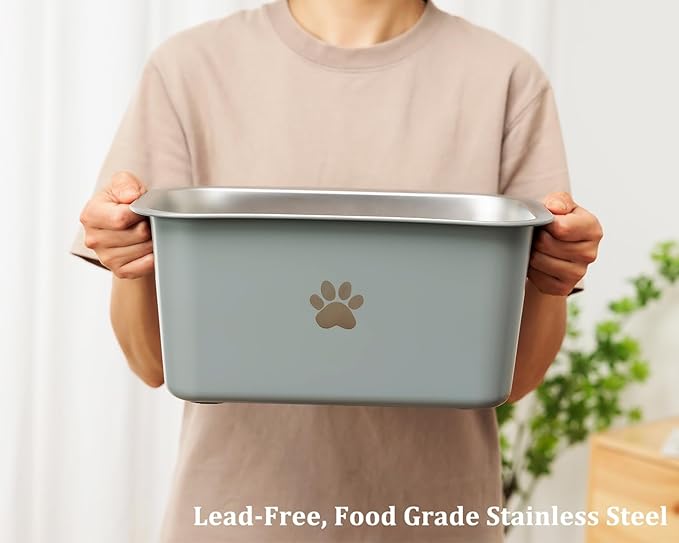 1.2 Gallons 20 Cup Non Slip Stainless Steel Large Dog Water Bowls, Outdoor Metal Dog Bowls Large Breed, High Capacity Water Bowl for Big Giant Huge Dogs, Grey
