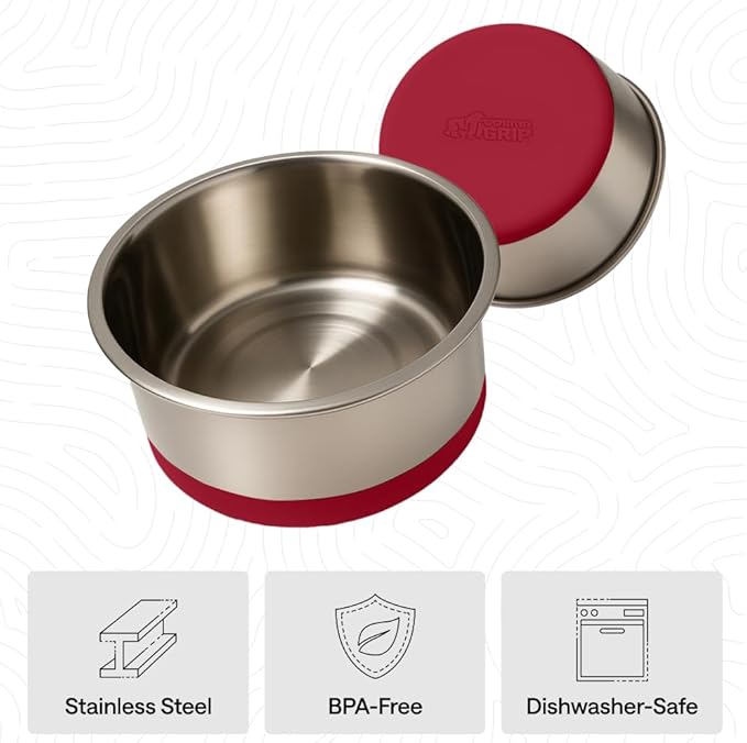 GORILLA GRIP Dog Bowls, Food Grade 304 Stainless Steel, Holds 8 Cups Each (64 fl oz) Food and Water Bowl for Feeding Dogs and Cats, Dishwasher Safe, Rust Resistant, BPA Free Rubber Base Set of 2 Red