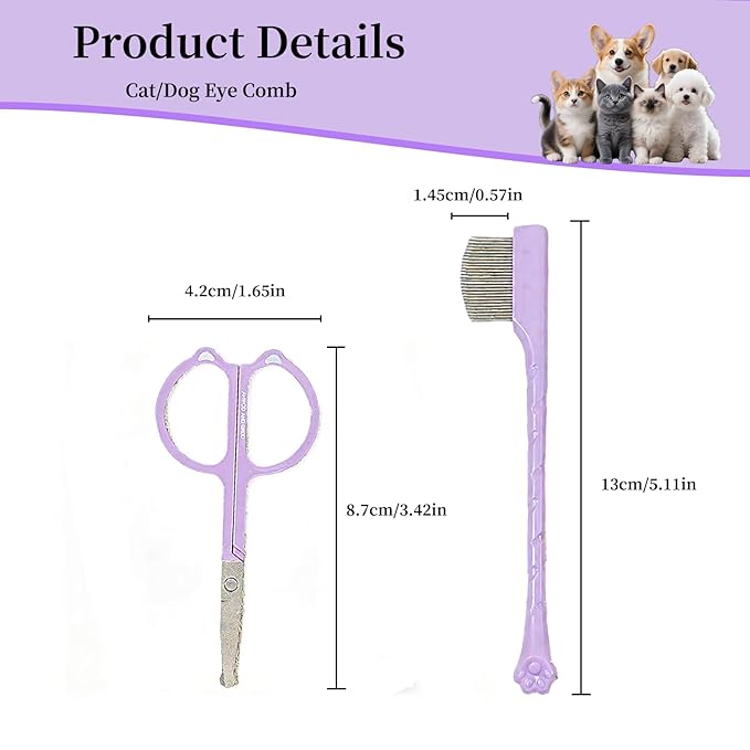 2 Pack Stainless Steel Dog Eye Comb - Small Design for Pet Facial & Paw Grooming, Round-Tip Arc Teeth, ABS Handle, Puppy Flea Brush, Fit Yorkie, Shih Tzu, Maltese, Maltipoo, Pomeranian, Cat