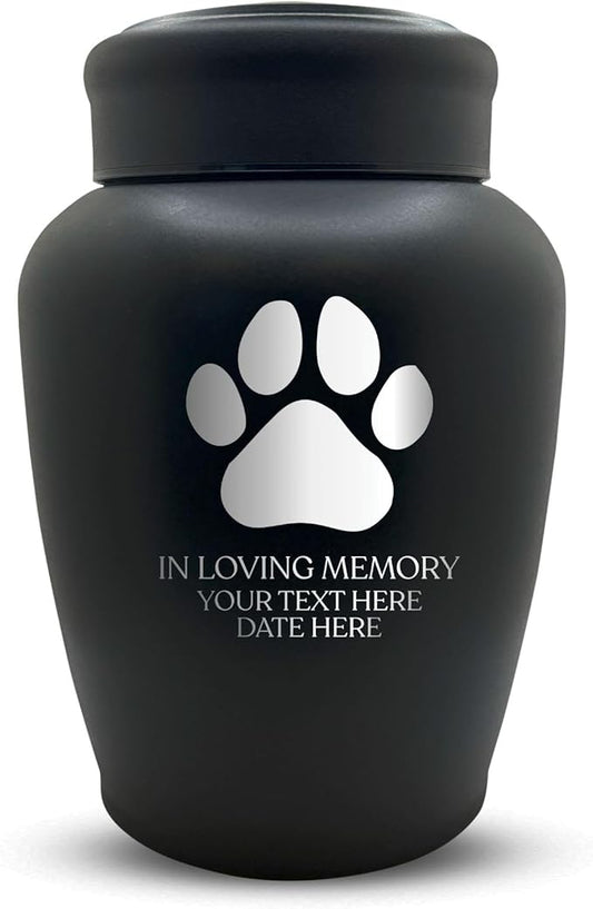 Personalized Custom Dog Urn Engraved Dog Name and Date - Stainless Steel Large Cremation urns for Dogs Ashes with Airtight Closure | up to 150 lbs Capacity | Dog Paw