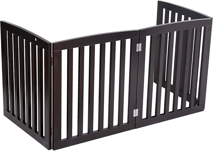 Freestanding Pet Dog Gate, 3-Panel/ 4-Panel Wooden Folding Fence for Hallway,Doorway,Hall,Stair,24 Inch Height Indoor Foldable Dog Fence (Brown, 4 Panel 24“)