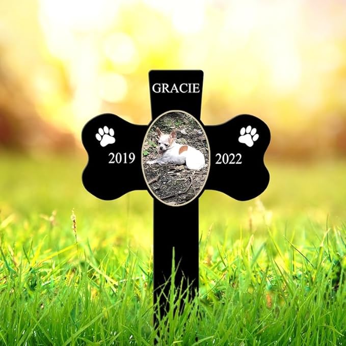 Personalized Dog Memorial Stake Custom Dog Cat Photo Cross Dog Bone Metal 12x12 inch Pet Grave Marker Dog Loss Gift Sympathy Gift for Dog Lover (Style 28)