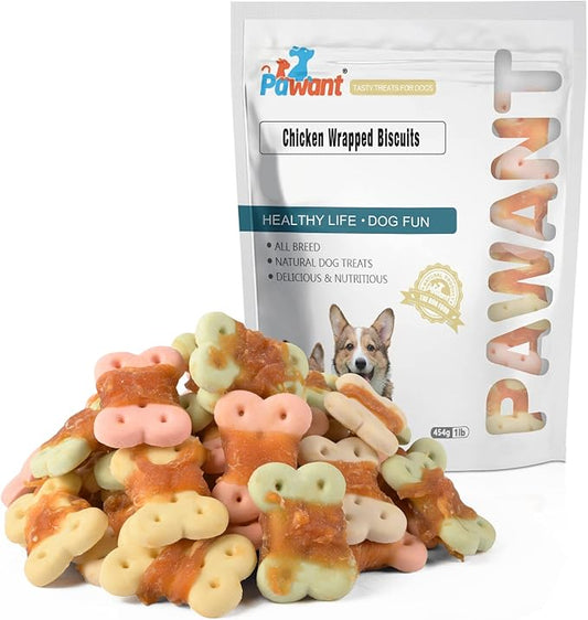 Dog Treats Biscuits Wrapped in Chicken Chews for Small Dog no Rawhide1 lb/454g
