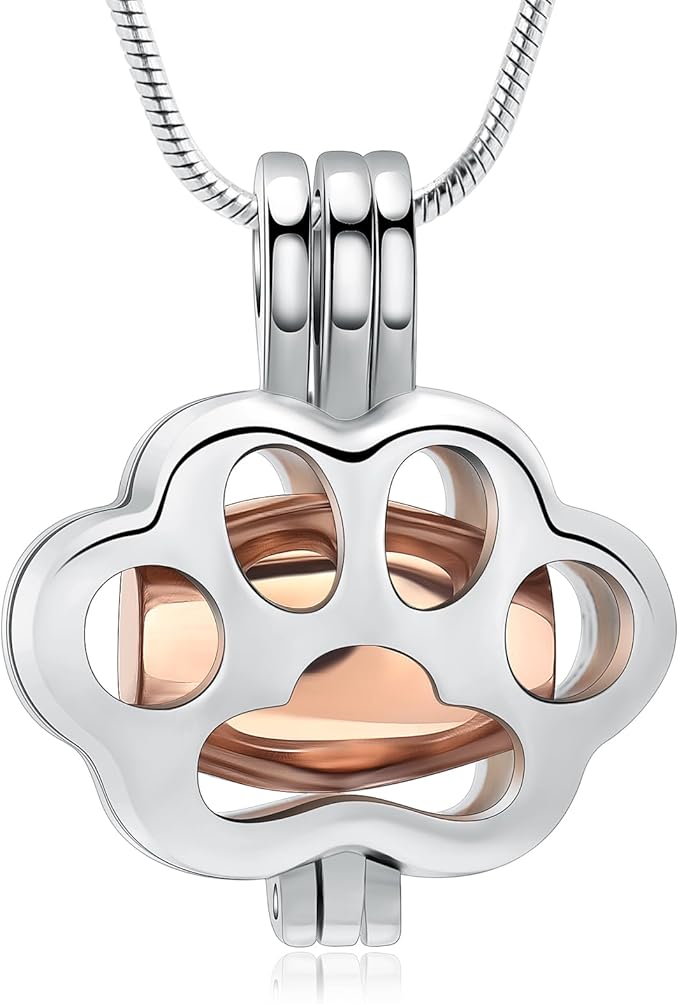 Pet Cremation Jewelry for Ashes Paw Memorial Locket Urn Necklace Keepsake Cremation Jewelry for Dog/Cat (Silver-Rose)
